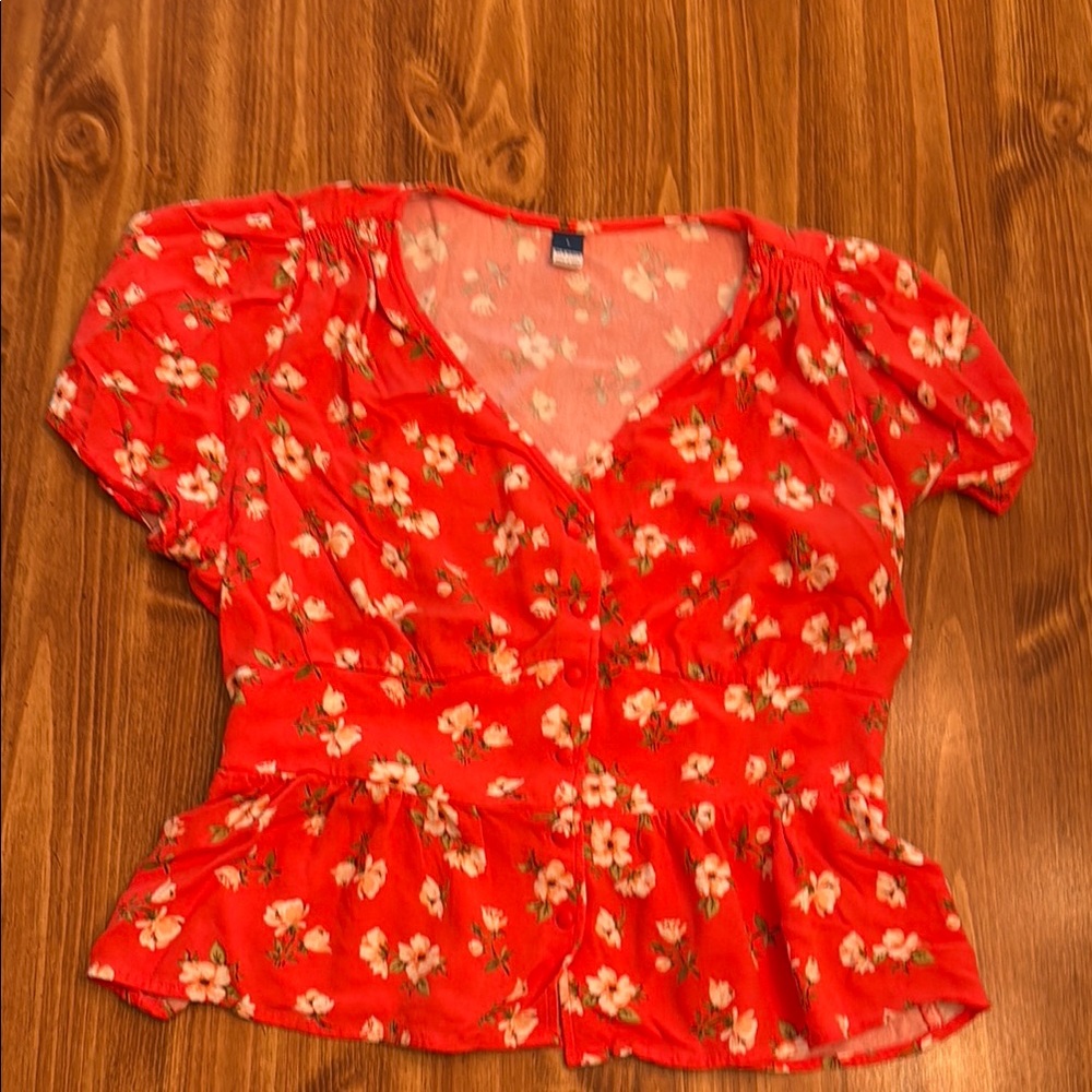 Old Navy Red Floral Blouse